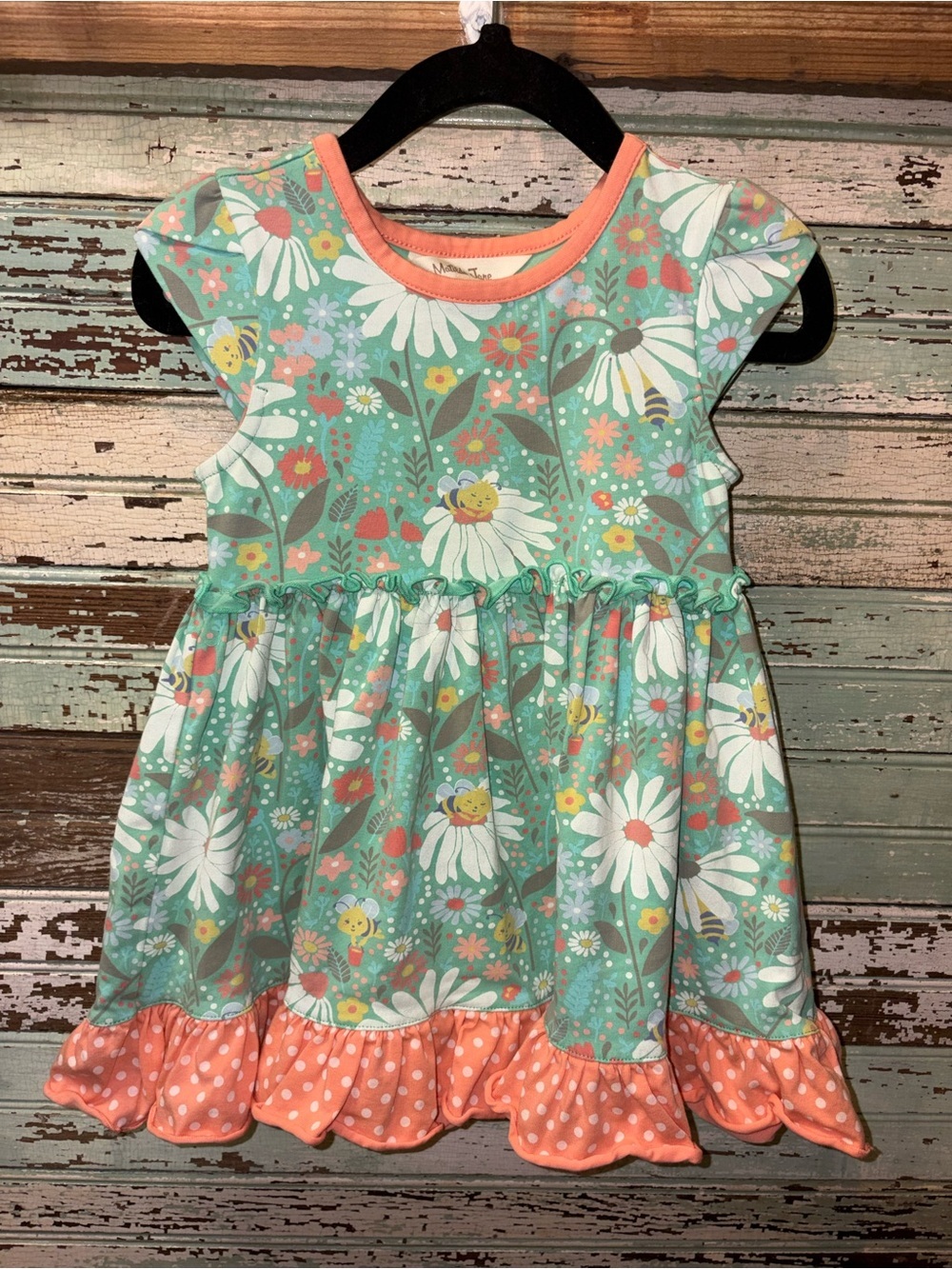 Matilda Jane Mint Green Floral Dress with Coral Ruffle